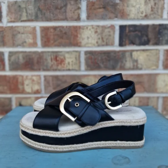 Sonoma Black Platform Espadrille Sandals Gold Buckle Slingback Size 7 - Picture 8 of 13